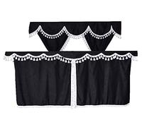 TRUCK CURTAINS FULL SET BLACK WITH WHITE TASSELS