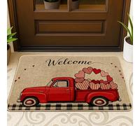 Truck Door Mat, Rustic Vintage Hearts Welcome Valentine's Red Non-Slip Dirt Trapper Decorative Doormat Outdoor Decor for Front Door Entryway Patio 29x17 Inch