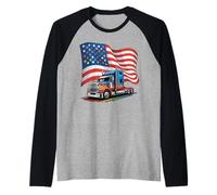 Truck Driver American Flag Trucker Semi-Trailer Truck Driver Raglan Baseball Tee