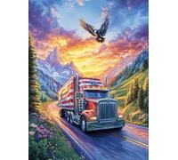 Truck Driving on A Highway at Sunset 500 Piece Pack Classic Jigsaw Puzzle Wildlife Pet Couple Puzzle Partners Ultra Difficult Wall Decor Easter New Year Cardboard 500 PCS