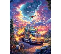 Truck Driving Through A Starry Sky 1000 Pc DIY Jigsaw Puzzle Science Fiction Magical Dream Puzzles for Adults Teens Hard Challenging Team Building Stress Reducing Autumn High-grade Rigid Cardboard 10