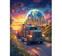 Truck Driving Under A Cosmic Sky 1000 Pieces Classic Jigsaw Puzzle Science Fiction Magical Dream Puzzle for Adults Concentration Training Wall Art Mental Exercise Cardboar