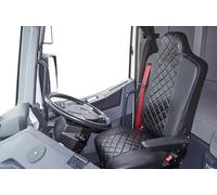 TRUCK ECO LEATHER SEAT COVERS SUITABLE FOR RENAULT T RANGE PAIR OF BLACK WITH Blue STITCHES