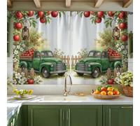 Truck Kitchen Curtains, Farmhouse Rustic Apples Flowers Fall Green Light Filtering Kitchen Curtains for Laundry Room Sink Area Hallway Apartment Window Decor 42x45 Inch