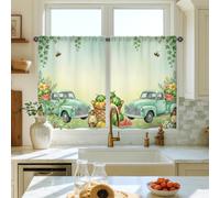 Truck Kitchen Curtains, Farmhouse Rustic Basket Fruits Summer Green Kitchen Drapes for Window Window Decoration for Dining Room Breakfast Nook Sink Area 28x39 Inch