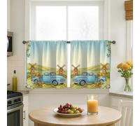 Truck Kitchen Curtains, Farmhouse Rustic Winnowing Oranges Summer Blue Light Filtering Kitchen Curtains for Laundry Room Sink Area Hallway Apartment Window Decor 26x30 Inch