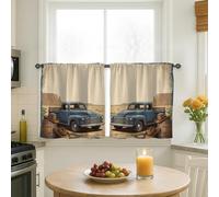 Truck Kitchen Curtains, Rustic Western Desert Barrel Summer Blue Tiered Kitchen Window Curtain Set for Laundry Room Sink Area Hallway Apartment Window Decor 26x30 Inch