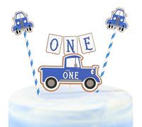 Truck One Bunting Cake Topper - Farm 1st Birthday Party Decorations, 2Pcs Blue Truck Cake Toppers, Farm Trucks Theme Party Photo Props, Rustic Blue Car First Birthday (Truck One Bunting Cake Topper)