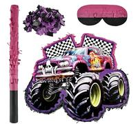 Truck Pinata Set with 14 x 11.8 x 3 inch Purple Race Car Truck Pinata Blindfold Confetti and Stick for Boys Girls Birthday Construction Baby Shower Party Decorations