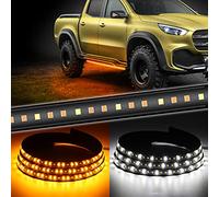 Truck Running Board Lights, Amber Turn Signal Lights Sequential Side Maker Lighting Kits, 2PCs 48 Inch White Courtesy Flexible Step Strip Lights for Extended Crew Cab Trucks Pickup (48")