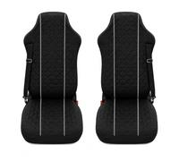 Truck Seat Covers Compatible with MAN TGX, TGS & TGA (Up to 2020), Full Set for Driver & Passenger Seats, Premium Quilted Triple-Layer Fabric, Black with grey piping