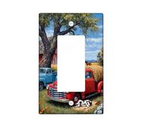 Truck Single Rocker Light Switch Cover, Rustic Countryside Barn Horse Summer Red Plastic Standard Size Decorative Wall Plates for Home Living Room New Apartment Decor
