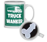 TRUCK WANKER Mug, Funny HGV Driver Gift for Him, Sarcastic Lorry Driver Present for Mate, offensive Brother or Dad, rude secret santa trucker joke,10oz Ceramic Tea Cup with FREE FUNNY SHAPED TEABAG