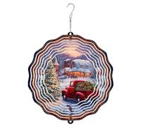 Truck Wind Spinner, Winter Rustic Tree Snow Christmas Red Metal 3D Outdoor Wind Sculptures Ornaments Gifts for Garden Yard Patio Lawn Party Decor 12 Inch