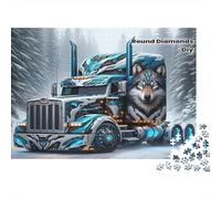 Truck Wolf Design Colourful Wolf Semi Truck Snowy Forest 1000 Pcs Jigsaw Puzzles Adults Brain Development Classic Educational Games 52x38cm/1000pcs