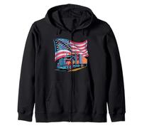 Trucker American Flag Big Rig Semi-Trailer Truck Driver Zip Hoodie