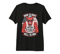 Trucker Born to Drive Devil Truck Driver Big Rig USA Flag Premium T-Shirt