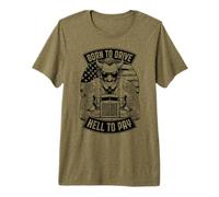 Trucker Born to Drive Devil Truck Driver Big Rig USA Flag Premium T-Shirt