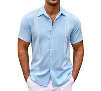 Trucker caps for Men Solid Color Trendy Striped Loose Short Sleeved Shirt Mens Short Sleeved Shirts (Light Blue, L)