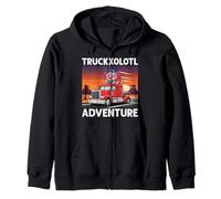 Trucker Dad Cute Axolotl Truck Driver Semi-Truck Pun Zip Hoodie