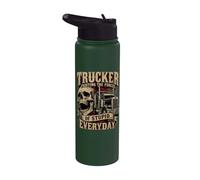 Trucker Fighting The Forces of Stupid Everyday Road Humor Stainless Steel Insulated Water Bottle