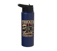 Trucker Fighting The Forces of Stupid Everyday Road Humor Stainless Steel Insulated Water Bottle
