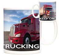Trucker Gift Mug. Keep On Trucking. 11oz Ceramic Photo Mug for Truck Drivers or for People who Love Big RED Lorries.