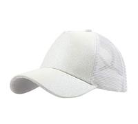 Trucker Ponytail Hat Messy Buns Glitter Plain Cap Unisex Visor Caps Veterans Baseball Cap (White, One Size)