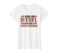Trucker Run on Diesel Caffeine and Cuss Words Truck Driver Value Graphic T-Shirt, Women, White, L
