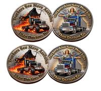 Truckers See More / Save More Dual-Side Coin, Grim Reaper & Guardian Angel Double-Sided Truck Driver Coin, Motivational Gift for Long Haul Drivers (2pcs)