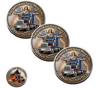 Truckers See More/Save More Dual-Side Coin, Grim Reaper & Guardian Angel Semi Truck Coin, Trucker Humor Commemorative Challenge Coins, A Bold Tribute to The Heroes of The Highway (3pcs)