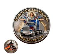 Truckers See More/Save More Dual-Side Coin, Grim Reaper & Guardian Angel Semi Truck Coin, Trucker Humor Commemorative Challenge Coins, A Bold Tribute to The Heroes of The Highway (1pc)