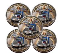 Truckers See More/Save More Dual-Side Coin, Grim Reaper & Guardian Angel Semi Truck Coin, Trucker Humor Commemorative Challenge Coins, A Bold Tribute to The Heroes of The Highway (5pcs)