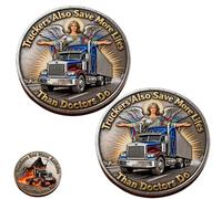Truckers See More/Save More Dual-Side Coin, Grim Reaper & Guardian Angel Semi Truck Coin, Trucker Humor Commemorative Challenge Coins, A Bold Tribute to The Heroes of The Highway (2pcs)