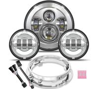 TRUCKMALL 7 inch LED Headlight Fog Passing Lights DOT Kit Ring Motorcycle for Touring Road King Ultra Classic Electra Street Glide Tri Cvo Heritage Softail Slim Deluxe Fatboy Chrome