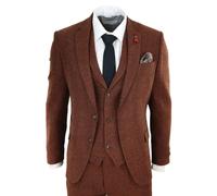 TruClothing 281-02 - Men's Camel 3 Piece Tweed Suit Herringbone Wool Fit - 36" Jacket 30" Trousers