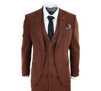 TruClothing 281-02 - Men's Camel 3 Piece Tweed Suit Herringbone Wool Fit - 40" Jacket 34" Trousers