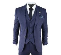 TruClothing AK-04 - Men's Herringbone Tweed 3 Piece Blue Suit Wedding Blinders - 46" Jacket 40" Trousers