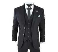 AK Collection Herringbone Tweed 3 Piece Suit TruClothing Black 38R