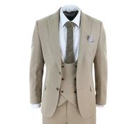TruClothing AK-23 - Men Tweed 3 Piece Suit Tan Oak Double Breasted Wedding - 52" Jacket 46" Trousers