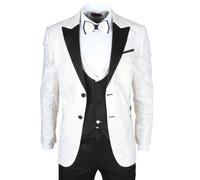 TruClothing AK-29 - Men's 3 Piece White Paisley Wedding Suit - 38" Jacket 32" Trousers