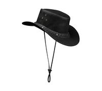 TruClothing Australian Unisex Western Cowboy Hat Real Leather Outback Riding Outlaw Classic - Black M (58cm)