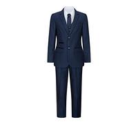 TruClothing Boys Navy Blue 3Piece Tweed Birdseye Suit Smart Formal Wedding Classic 1920s - Navy 14