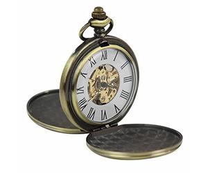 TruClothing Classic Mechanical Coin Fob Pocket Watch Peaky Vintage Skeleton Automatic with Chain and Pouch