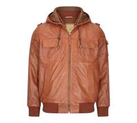 TruClothing.com Mens Real Leather Jacket Black Brown Hooded Hood Zip Retro Bomber Casual