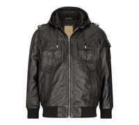 TruClothing.com Mens Real Leather Jacket Black Brown Hooded Hood Zip Retro Bomber Casual