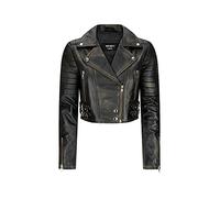TruClothing.com Womens Short Real Leather Jacket Cross Zip Biker Slim Fit Brando Soft Classic - Black Vegas xs