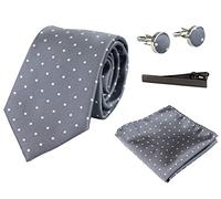 TruClothing Dotted Neck Tie Gift Set Pocket Square Cuff Links Tie Pin Polka Dot Satin - Silver 403 One Size