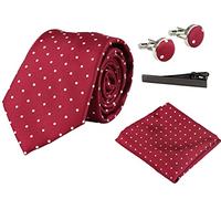 TruClothing Dotted Neck Tie Gift Set Pocket Square Cuff Links Tie Pin Polka Dot Satin - Wine 401 One Size