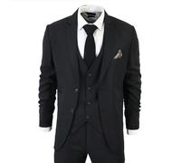 TruClothing IM1 Men's Classic Plain Black 3 Piece Suit - 36" Jacket 30" Trousers